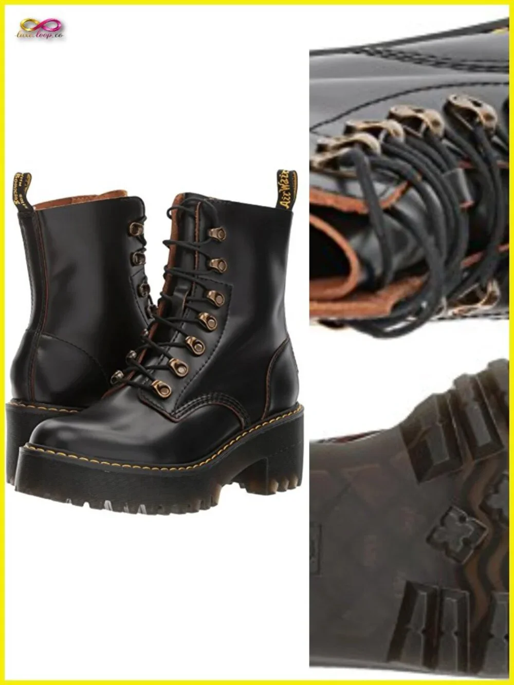 Leather Lace Up Ankle Bootie Heeled Boots Dr Martens Style